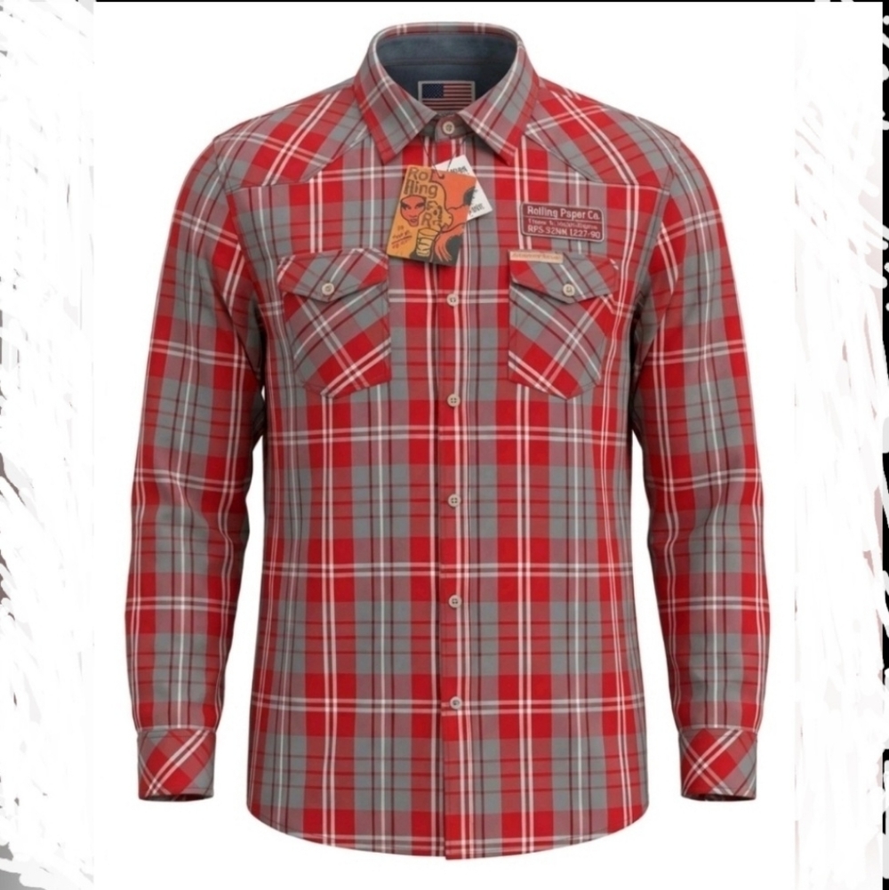 Rolling Paper Patched Long Sleeve Button Up Shirt